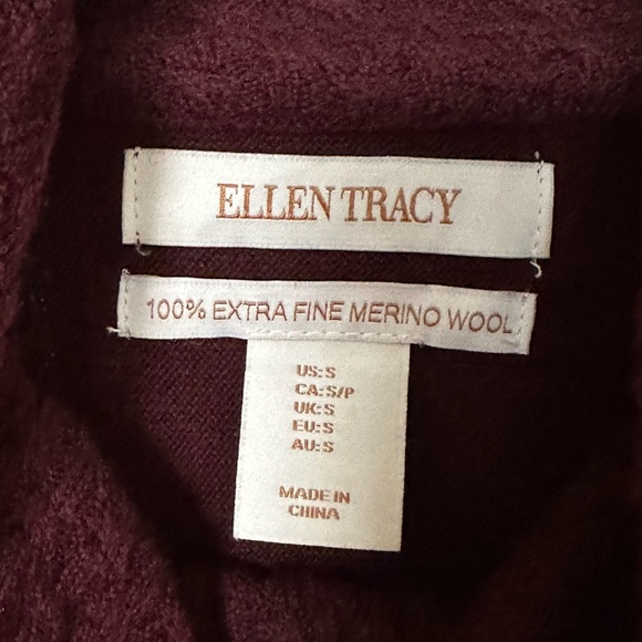 Ellen Tracy 100% Merino Wool Dark Cherry Red Wrap Sweater Small - Picture 5 of 7